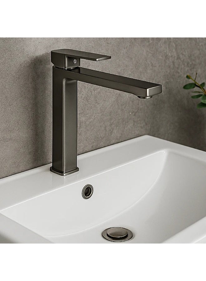 خلاط مغسلة طويل رمادي مع ليات - Image 1